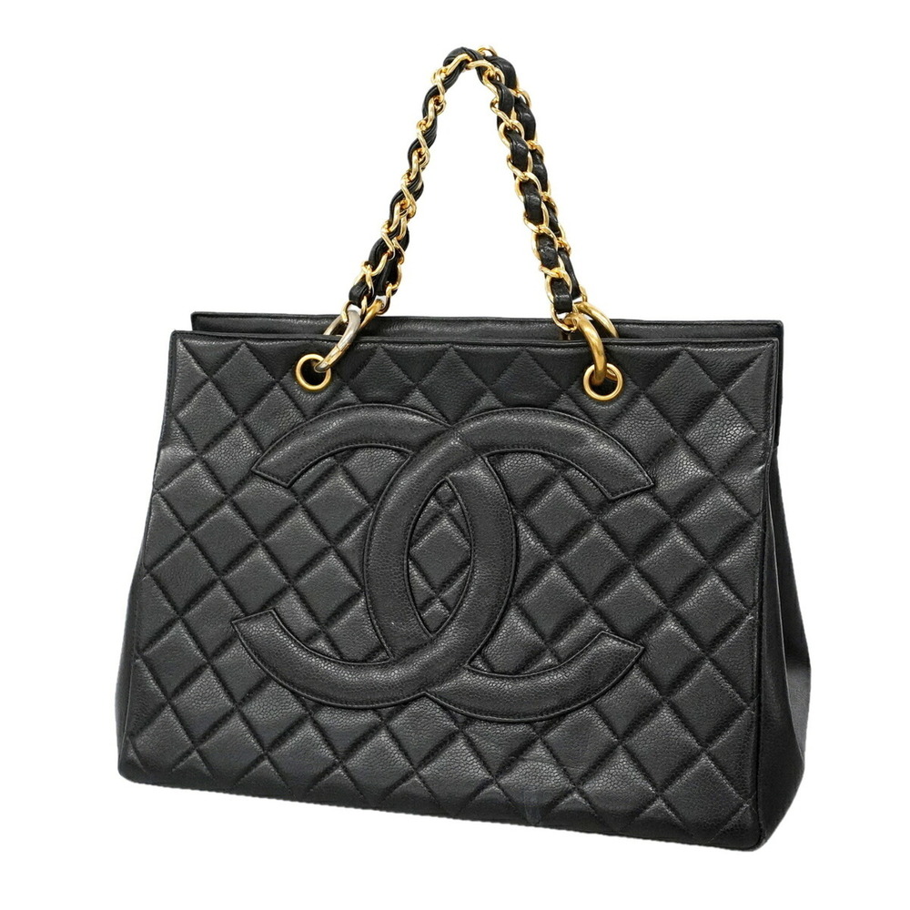 Chanel Tote Bag/Chain Tote, Matelassé Caviar Leather, Black, Women's